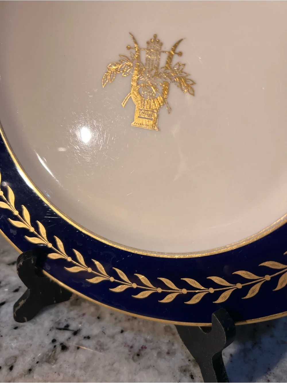 Cobalt Blue and Gold Laurel Dinner Plate, no chips or cracks